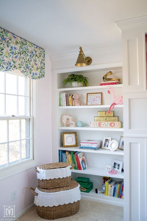 DIY Cornice Board: Fabric Covered Cornice Box Tutorial - DIY Decor Mom Diy Cornice Board, Cornice Boards Diy, Cornice Board Ideas, Kitchen Cornice, Cornice Boards Window Treatments, Diy Window Valance, Diy Cornice, Nursery Valance, Kids Playroom Basement