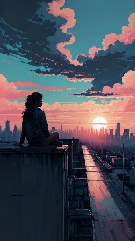 Explore my collection of lofi and vaporwave artworks, featuring a blend of chill vibes, retro aesthetics, and neon colors. These pieces are perfect for anyone who loves studying, relaxing, or adding a touch of cyberpunk flair to their space. dreamlike art surreal colorful synthwave aesthetic retro vibes sunset wallpaper poster landscape cityscape rooftop cityview girl woman resting relaxing looking at the sky Retro wave posters anime girl art lofi wallpapers for phone lofi wallpapers for phone Lofi Art Wallpaper, Lofi Art, Synthwave Aesthetic, Woman Resting, Looking At The Sky, Posters Anime, Chill Wallpaper, Poster Landscape, Wallpapers For Phone