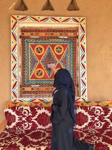 Travel Inspiration: Pops of vibrant colors and intricate detail are nothing short of abundant in Saudi Arabia. Decor |Culture | Blogger | Beautiful | Trendy | Travel Experience | Travel | Saudi Arabia | Cultural Architecture, Saudi Restaurant, Najdi Architecture, Decorated Doors, Blue Abaya, Saudi Arabia Culture, الفن الرقمي, Arab Culture, Deep Roots
