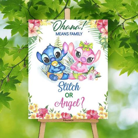 Stitch And Angel Gender Reveal Ideas, Lilo And Stitch Gender Reveal Ideas, Stitch Gender Reveal, Angel Gender Reveal, Angel Gender, Disney Gender Reveal, Gender Reveal Ideas For Party, Baby Party Themes, Gender Reveal Baby Shower Themes