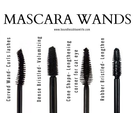 Mascara wand types. different mascara wands. what mascara wand should i use. curved mascara wand. maskcara wand to get more volume. cone shapes mascara wand to lengthen outside corners. rubber mascara wand to lengthen lashes. www.boundlessbloomlife.com Mascara Wands Types, Mascara Wand Types, What Mascara Should I Use, Perfect Mascara, Eye Corner, Mascara Application, Minimalist Makeup, Curl Lashes, Mascara Brush