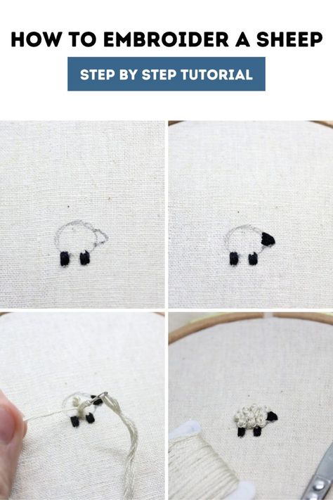 Sheep Embroidery Ideas, Embroidery Sheep Tutorial, Embroidered Sheep Hand Embroidery, Embroidery Creative Ideas, Make Your Own Embroidery Pattern, Black Sheep Embroidery, Lamb Embroidery Pattern, Embroidery Animals Simple, Simple Animal Embroidery Designs