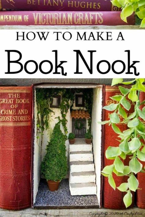 Simple Book Nook Shelf Insert Diy, Bookshelf Diorama Diy, Book Nooks Ideas, Book Nook Tutorial, How To Make A Book Nook, Garden Book Nook, Book Nook Ideas Diy, Book Nooks Diy, Books Nooks