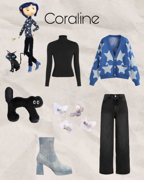 Coraline - Coraline outfit 🗝️ Coralines Closet Aesthetic, Coraline Jones Costume, Coraline Outfits Aesthetic, Coraline Jones Outfit, Coraline Themed Outfit, Coraline Outfit Inspiration, Coraline Core Outfits, Coraline Costume Ideas, Coraline Outfit Ideas