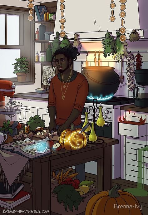 "Modern Male Witch Kitchen" by Brenna-Ivy | Redbubble Modern Male Witch, Male Witch, Witch Design, Modern Magic, Modern Witch, Modern Fantasy, Witch Aesthetic, Witch Art, Afro Art