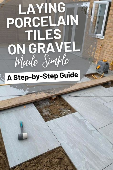 How To Install Outdoor Porcelain Tiles Laying Porcelain Pavers On Gravel	Laying Porcelain Tiles on Gravel Made Simple: A Step-by-Step Guide Patio With Border, Outdoor Wood Tiles, Patio Under Decks, Outdoor Tile Patio, Porcelain Superstore, Patio Driveway, Porcelain Tile Bathroom, Porcelain Pavers, How To Lay Tile