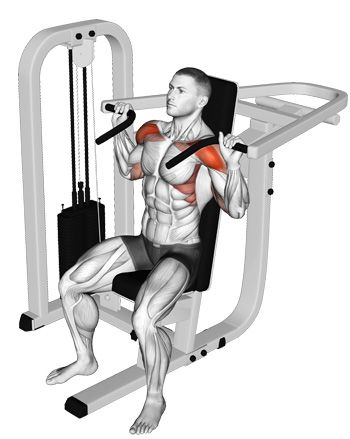 overhead machine press shoulder workout Shoulder Workout Machine, Shoulder Press Workout, Gym Shoulder Workout, Shoulder Press Machine, Chest And Shoulder Workout, Shoulder Workouts For Men, Gym Workouts Machines, Shoulder Gym, Shoulder Workout Routine