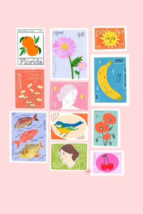 Traditional Housewarming Gift, Stamps Illustration, Modern Flat Design, Posters Conception Graphique, Colourful Illustration, Frida Art, Posca Art, Flat Design Illustration, Colourful Art