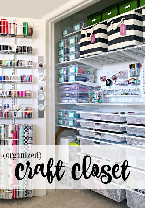 Craft Storage Closet, Craft Closet Organization, Craft Room Closet, Closet Room Organizer, Craft Closet, Hi Sugarplum, Scrapbook Organization, Dream Craft Room, Craft Room Design