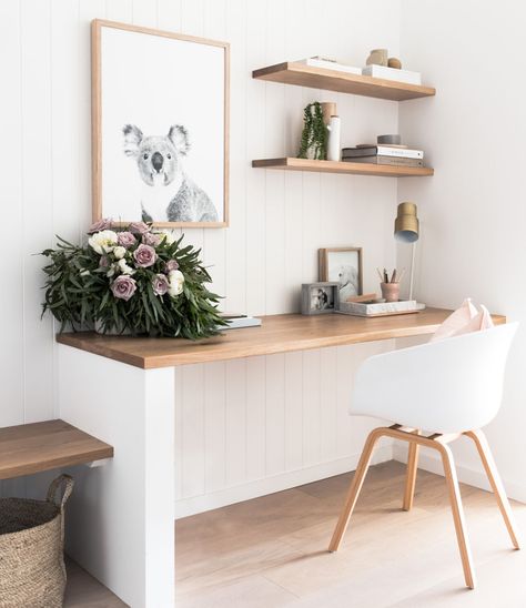 The truth behind popular home Instagram accounts Small Working Room Ideas, Bedroom Desk Storage, Bedroom Study Nook, Small Study Nook Ideas, Bedroom Desk And Shelves, White And Natural Wood Office, Tiny Space Office Ideas, Diy Bedroom Desk Ideas, Ikea Room Ideas Bedroom Cozy