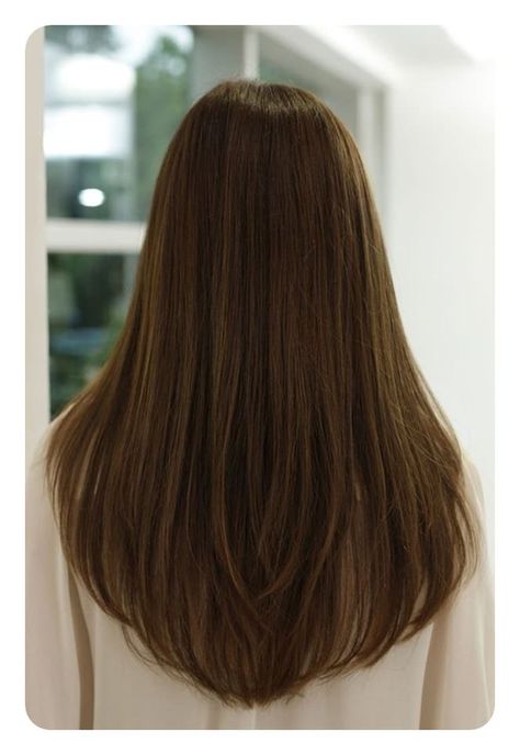 Long Haircut With Front Layers, U Shape Long Layers Haircut, U Style Haircut, Back View Of Long Hair, Asian Chestnut Brown Hair, Pointed Haircut, Haircut For Pin Straight Hair, Haircut Ideas Long Layers, Long Length Hair Straight