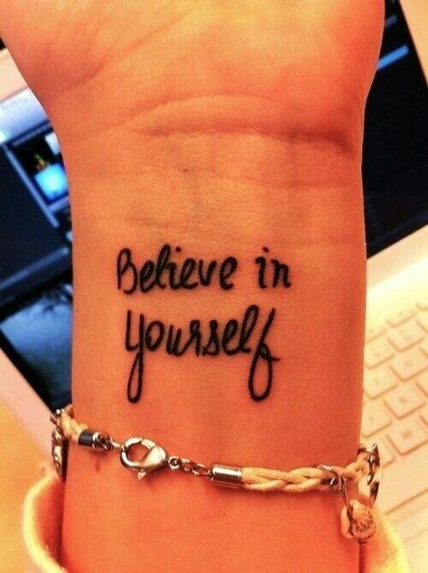 Believe in yourself Cat Tattoos, Men Tattoos, Tiny Tattoo, Tattoo Word, Wörter Tattoos, Tattoo Trend, Muster Tattoos, Meaningful Tattoos For Women, Small Meaningful Tattoos