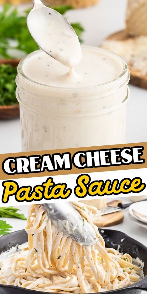 Essen, Cream Cheese Garlic Sauce, Cream Cheese Based Pasta Sauce, Cream Cheese Cheese Sauce, White Cheese Sauce For Pasta, Cream Cheese White Sauce, Cream Sauce With Cream Cheese, Cream Cheese Sauce For Pasta, Cream Cheese Recipes Easy