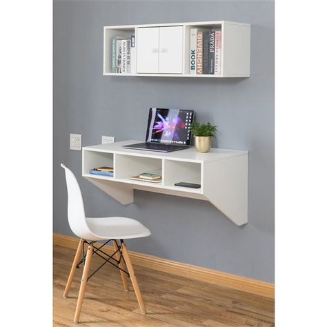 Create the perfect desk area with this wall-mounted computer desk and cabinet, which is very suitable for study, bedroom, and office. This desk offers a sturdy base to hold office essentials neat and organized. Three open compartments below the desk provide plentiful storage to keep your personal items handy. This wall-mounted computer cabinet is perfect for storing your computer. Two open side compartments and cabinet in the centre provide ample storage space. Enjoy an organized office in your Wall Mounted Computer, Desk And Cabinet, White Desk With Hutch, Computer Cabinet, Wall Mounted Computer Desk, White Hutch, Office Furniture Set, Hutch Cabinet, Brown Desk