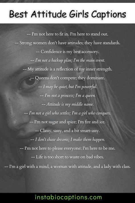 Looking for the perfect attitude captions for girls? Discover a collection of the best attitude girl captions that exude confidence and empowerment. From sassy one-liners to bold statements, find the perfect caption to showcase your attitude and inspire others. Unleash your inner strength and let your captions speak volumes. Get ready to rock your social media game with the best attitude girl captions! Sassy Lines For Bio, Positive Attitude Captions For Instagram, Attitude Asthetic Caption, Best Attitude Captions For Instagram, Girlish Caption For Insta, Aesthetic Attitude Captions, Strong Instagram Captions, Bold Captions For Instagram For Women, One Word Attitude Caption