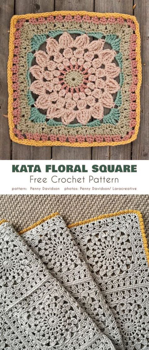 Kata Floral Square Free Crochet Pattern | Your Crochet German Crochet Patterns, Mandala Granny Square Crochet Free Pattern, Floral Granny Square Pattern, Granny Square Crochet Pattern Single Color, Crochet Granny Square Pattern Free Easy Simple, One Color Granny Square, Crochet Squares Pattern Free, Floral Granny Square Crochet, Floral Crochet Blanket