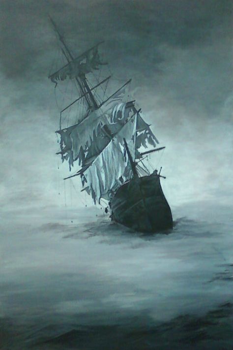 Ghost Pirate Ship Tattoo, Ghost Ship Drawing, Sinking Ship Drawing, Ship Wreck Drawing, Ghost Ship Tattoo, Creepy Underwater, Ships Drawing, Ghost Ship Art, Pirate Ship Drawing