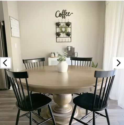 Round Dining Table And Chairs For 6, Wood Round Table With Black Chairs, Cream Round Table, Small Dining Room Round Table Ideas, Round Table Eat In Kitchen, Round Kitchen Table Farmhouse, Neutral Dining Room Round Table, Round Dining Table For 8 People, Round Wood Table With Black Chairs