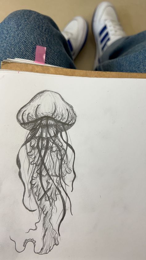 doodle ideas , drawing ideas, sketch ideas Croquis, Drawing Of A Jellyfish, Drawing Ideas For Art Competition, Mushroom Jellyfish Drawing, Jellyfish Pencil Drawing, Jellyfish Drawing Pencil, Jelly Fish Drawing Sketches, School Of Fish Drawing, Simple Jellyfish Drawing
