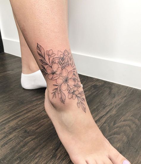 Floral Tattoo Ankle Wrap, Flower Wrap Around Tattoo Leg, Ankle Flower Tattoos For Women, Ankle Sleeve Tattoo, Ankle Mandala Tattoo, Floral Ankle Tattoo Wraps, Inside Ankle Tattoos For Women, Mandala Ankle Tattoo, Floral Ankle Tattoo