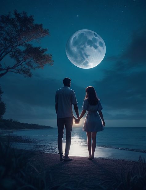 Follow for more Aesthetic Wallpaper! "Beneath the ethereal embrace of the moonlight, they held hands, as if stitching their hearts together with the threads of the night." 🌙💑 #wallpaper #aesthetic #couple Moonlight Couple Photography, Beautiful Couple Aesthetic, Couple Background Aesthetic, Animated Couple Aesthetic, Moon With Couple, Aesthetic Love Wallpaper Couple, Night Romantic Couple Pic, Moon And Couple, Lovers Wallpaper Couple