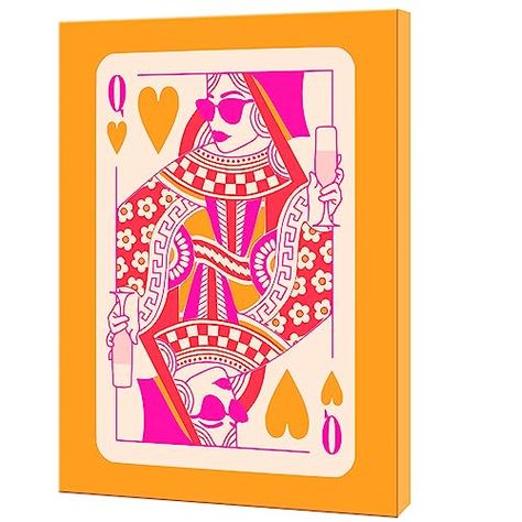 Dormitory Decoration, Hearts Playing Cards, Pink Wall Decor, Modern Office Decor, Funky Wall Art, Heart Poster, Orange Wall Art, Pink Art Print, Preppy Room Decor