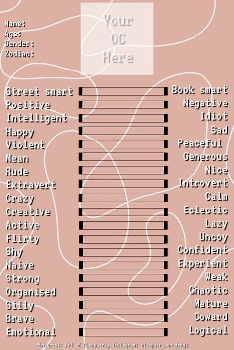 Free to use Character Personality Sheet Template, Oc Shipping Template, Oc Temple Sheet, Original Character Sheet Template, Oc Paper Sheet, Oc Personality Template, Oc Introduction Template, Oc Bio Ideas, Ship Headcanons Template