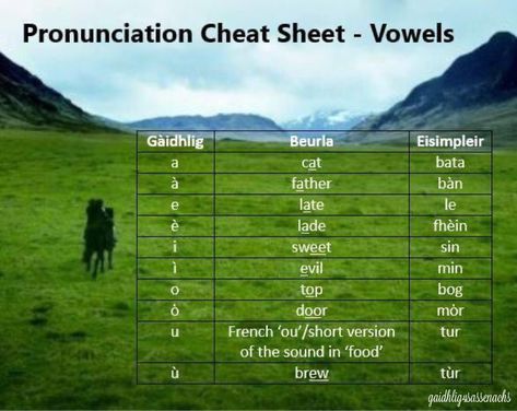 Gàidhlig (Scottish Gaelic) Pronunciation Cheat Sheet - Vowels Gaelic Phrases, Scottish Gaelic Phrases, Irish Gaelic Language, Learning Irish, Scottish Slang, Gaelic Language, Scottish Words, Gaelic Words, English Curriculum