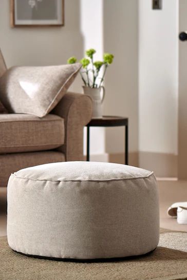 Poofs In Living Room, Living Room Puff, Pouffe Living Room, Bean Bag Lounger, Bedroom Ensuite, Corner Seating, Study Corner, Bean Bag Chairs, Bag Chairs