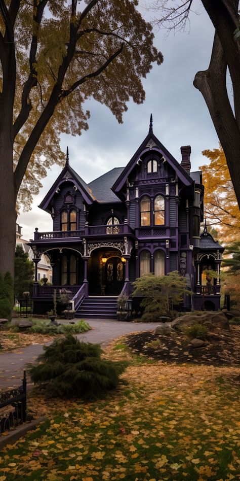 12 victorian home designs - #victorianhome Victorian Black House, Victorian Style Farmhouse, Dark Victorian House Exterior, Victorian Home In The Woods, Victorian Homes Layout, Gothic Victorian House Exterior, Cute Victorian House, Victorian Gothic House Exterior, Victorian Neighborhood