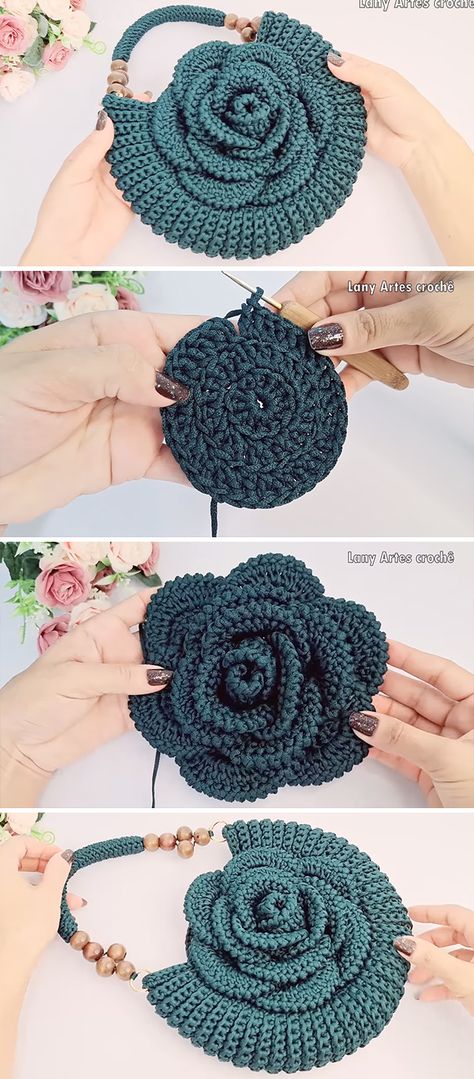 Crochet Rose Bag: Crafting Flower Elegance - CrochetBeja Purse Patterns Free, Crochet Clover, Free Crochet Bag, Rose Bag, Crochet Bag Pattern Free, Bag Pattern Free, Crochet Handbags Patterns, Crochet Tops Free Patterns, Crochet Clutch