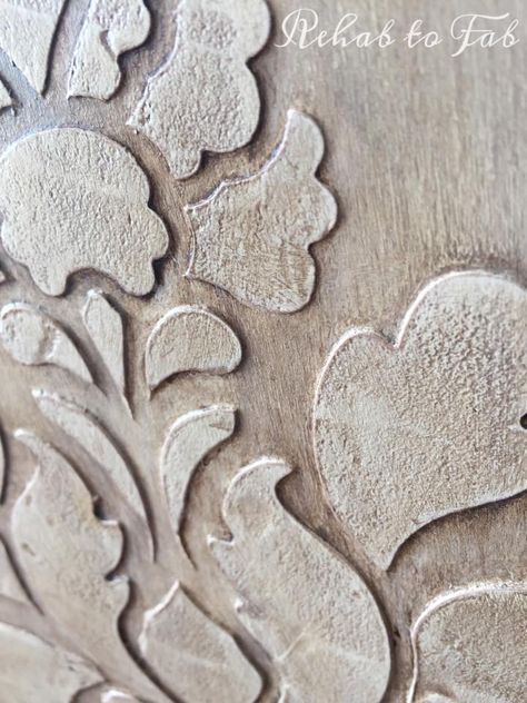 Raised Stencil With Bondo! Upcycling, 3d Stencil, Stencil Paste, Raised Stencil, Accent Wall Stencil, Wood Appliques, Furniture Appliques, Furniture Rustic, Redesign With Prima