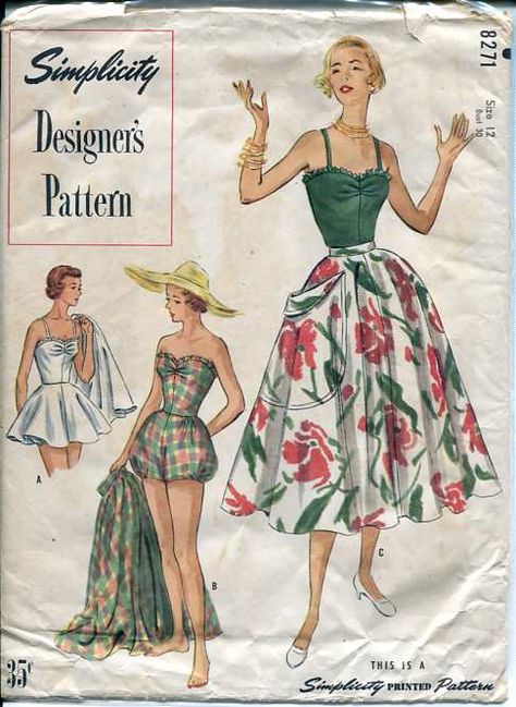 Swimwear Patterns, 50s Dress Pattern, Bathing Suit Skirt, 1950s Sewing Patterns, Patron Vintage, Vintage Bathing Suits, Suit Skirt, Design Moda, Suit Pattern