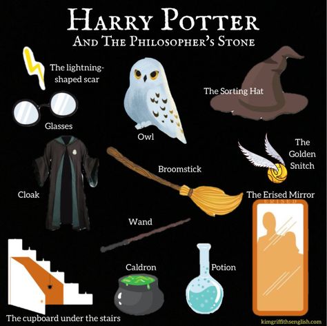 Improve your English with Harry Potter! – KIM GRIFFITHS ENGLISH The Philosopher's Stone vocabulary for students of English Harry Potter Vocabulary Words, Harry Potter English, Harry Potter Lessons, Harry Potter Words, English Day, Philosopher's Stone, Esl Vocabulary, Philosophers Stone, Esl Activities