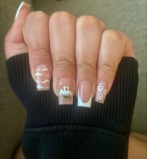 Avatar The Last Airbender Nails Designs, Avatar The Last Air Bender Nails, Appa Nails, Avatar Nail Designs, Aries Zodiac Nail Designs, Atla Inspired Nails, Atla Nails, Avatar The Last Airbender Nails, Avatar Nails