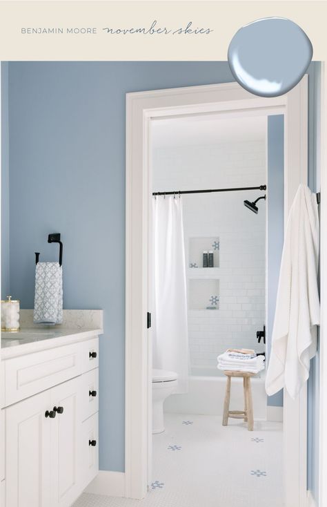 Blue Wall Bathroom Ideas Paint, Blue Paint For Bathroom Walls, Light Blue Walls Bathroom, Light Blue Bedroom Paint, Blue Bathroom Paint Colors, Blue Painted Bathroom, Blue Washroom, Blue Bathroom Colors, Trendy Bathroom Colors