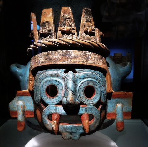 Tlaloc Aztec Deity Aztec Mythology, Aztec Mask, Ancient Mexico, Maya Art, Mexican Culture Art, Ancient Aztecs, Aztec Culture, Aztec Tattoo, Mayan Art