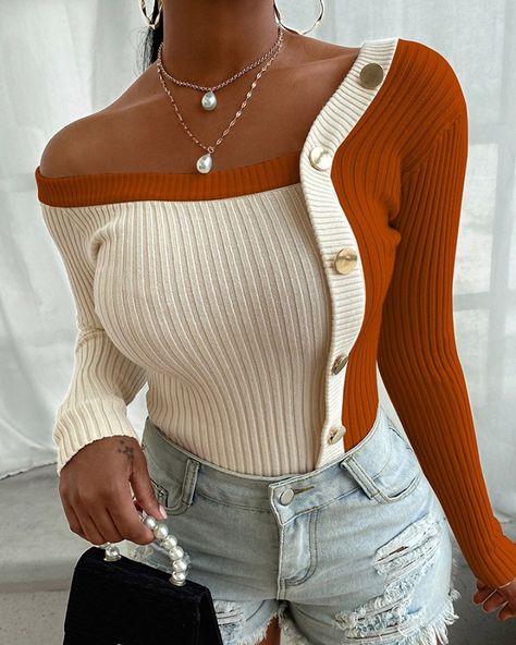Style Désinvolte Chic, Casual Knitwear, Bodycon Sweater, Chic Sweaters, Chic Type, Long Sleeve Knit Sweaters, Off Shoulder Sweater, Sweater Material, Long Sleeve Knit Tops