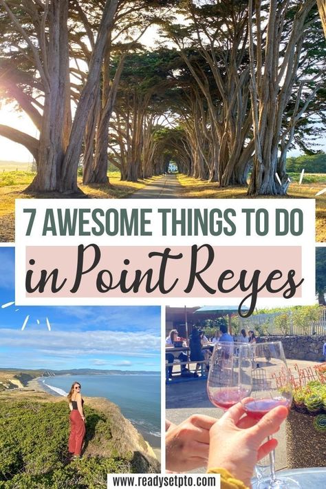 7 Awesome Things to do in Point Reyes. Point Reyes, located about 1 hour north of San Francisco, feels like something out of a fairytale. Think pristine beaches, rugged coastline, wildlife sightings and a cute little town to top it all off. There are plenty of awesome things to do in Point Reyes for a day trip or a full weekend getaway! Check out my post for my Point Reyes travel guide and start planning your trip.   California Travel | San Francisco Day Trips Travel San Francisco, Point Reyes California, Point Reyes Lighthouse, California Getaways, Point Reyes National Seashore, California Destinations, West Coast Road Trip, Point Reyes, Us Road Trip