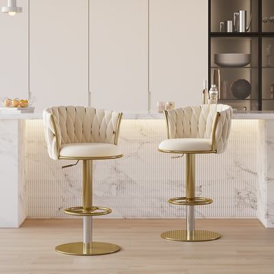 Sweave Off White Swivel Bar Stools Velvet Curved Back Adjustable Height Set of 2 White Bar Chairs Kitchen, Adjustable Swivel Bar Stools, Kitchen Counter Chairs Modern, Modern Bar Chairs, Luxury Bar Stools, Loveseat Living Room, Stemware Storage, Wall Frame Set, Velvet Stool