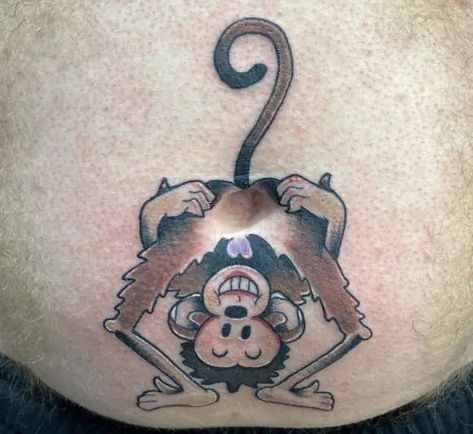 24 Belly Button Tattoo Design Ideas You'll Want To See - Tattoo Twist Tattoo Belly, Mischievous Character, Belly Button Tattoos, Belly Button Tattoo, Monkey Tattoo, Rose And Butterfly Tattoo, Button Tattoo, Modern Tattoo, Body Tattoo Design