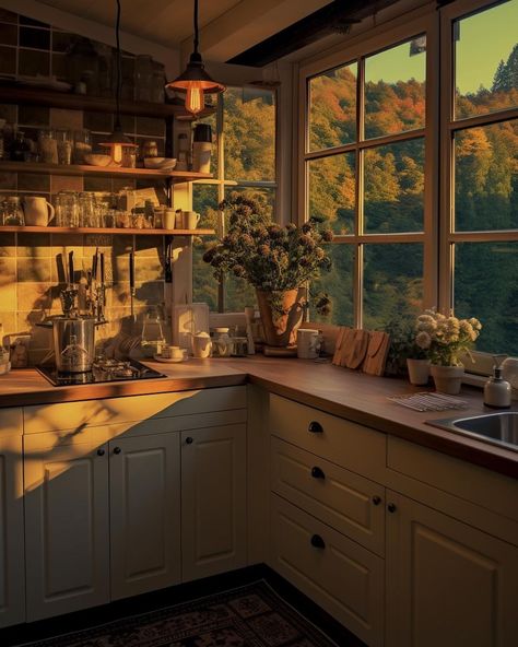 Pretty Houses Interior Aesthetic, Autumn Core Bedroom, Cozy Kitchen Aesthetic Vintage, Different House Aesthetics Interior, Small House Astethics, Small Cottage House Interior, Old Cottage Aesthetic Interior, Autumn Interior Decor, Rustic House Aesthetic