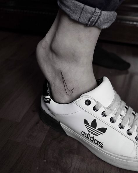 nike swoosh tattoo #niketattoo #swooshtattoo #ignorantstyletattoo #ignoranttattoos #tattoo #tattoos #tattooart #nike #adidas #streetwear Nike Tattoo, Tattoos 2022, Adidas Streetwear, Ignorant Style Tattoo, Nike Swoosh, Vans Authentic, Nike Adidas, Vans Authentic Sneaker, Vans Sneaker