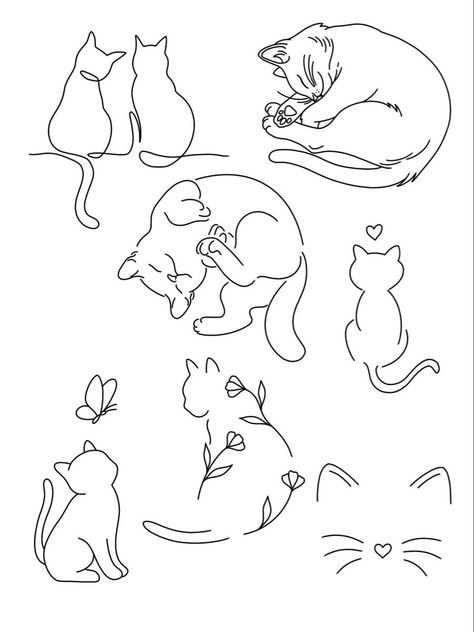 Zodiac Signs As Cats Drawing, Cat Flowers Drawing, Simple Kitten Drawing, Libra Cat Tattoo, Small Cat And Dog Tattoos, Rabbit Tattoo Simple, Linework Cat Tattoo, Line Work Cat Tattoo, Simple Cat Tattoo Outline