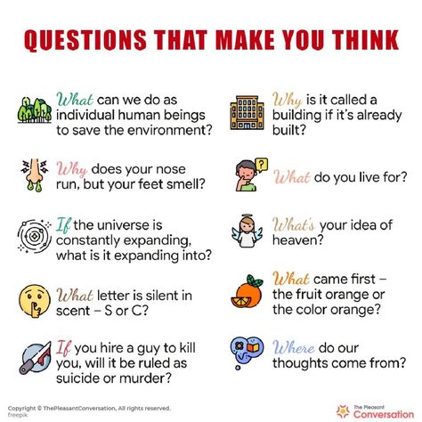 250 Questions That Make You Think | Funny Questions That Make You Think High Questions Funny Thoughts, Deep Thought Questions, Mind Blowing Questions, Confusing Questions, Funny Deep Thoughts, Mentor Mentee, Questions To Ponder, Library Skills, Working On Me