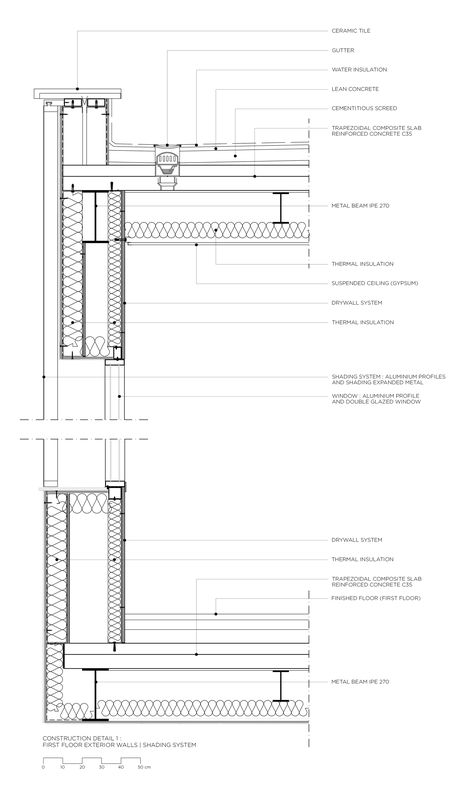 Steel Structure Section, Steel Construction Detail, Architectural Technology, Siding Detail, Construction Details Architecture, Section Detail, Roof Siding, Steel Detail, Concrete Roof