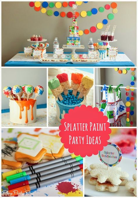 Splatter paint party ideas from playpartypin.com #UltimatePlaydate #shop Splatter Paint Party Ideas, Splatter Paint Party, Art Party Food, Paint Party Ideas, Connection Art, Art Themed Party, Paintball Party, Artist Party, Art Parties