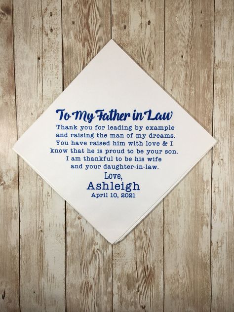 Father Of The Groom Gift, Personalized Handkerchief Wedding, Father In Law Gifts, Bridal Songs, Father Of The Groom, Wedding Activities, Wedding Handkerchief, Wedding Present, Father In Law