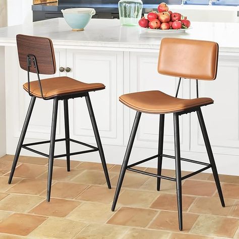 Amazon.com: Cozyman 24.5" Counter Height Bar Stools Set of 2, Whiskey Brown Faux Leather Upholstered Barstools with Back Footrest and Metal Legs, Armless Bar Chairs for Kitchen Island/Dining Room/Bar/Basement : Home & Kitchen Counter Stools With Backs, Mid Century Modern Bar, Leather Counter Stools, Stools For Kitchen Island, Bar Stools With Backs, Bar Stool Chairs, Swivel Counter Stools, Counter Height Bar, Stools With Backs