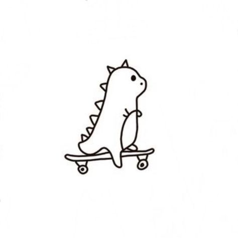 Cute Dinasour Tatoos, Dino On A Skateboard Tattoo, Cartoon T Rex Tattoo, Dinosaur Skateboarding Tattoo, Dino On Skateboard Tattoo, Funny Doodle Tattoos, Dinosaur On Skateboard Tattoo, Stegosaurus Drawing, Cartoon Dinosaur Tattoo